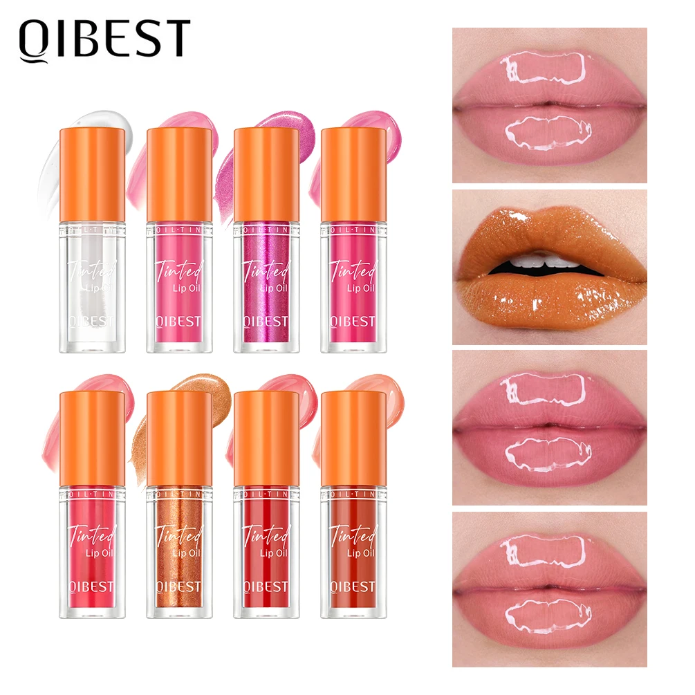 QIBEST Fruit Lip Tint Langlebiger flüssiger Lippenstift Feuchtigkeitsspendendes Kristallgelee-Lippenöl Plumping Water Lipgloss Make-up für Lippen