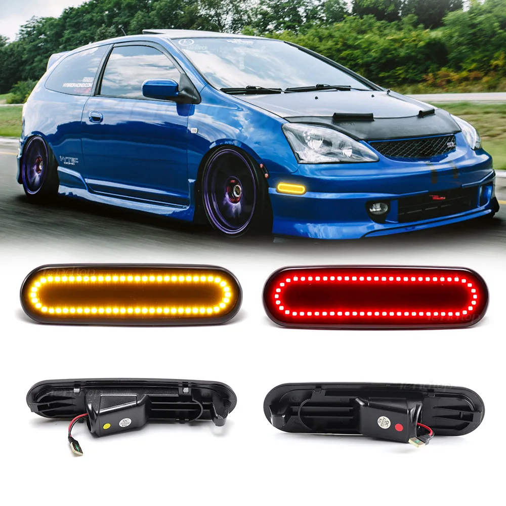 4Pcs For Honda Civic Si EP3 3-Door 2002 2003 2004 2005 Smoked Lens LED Side Marker LampAmber Front Red Rear Side Lights