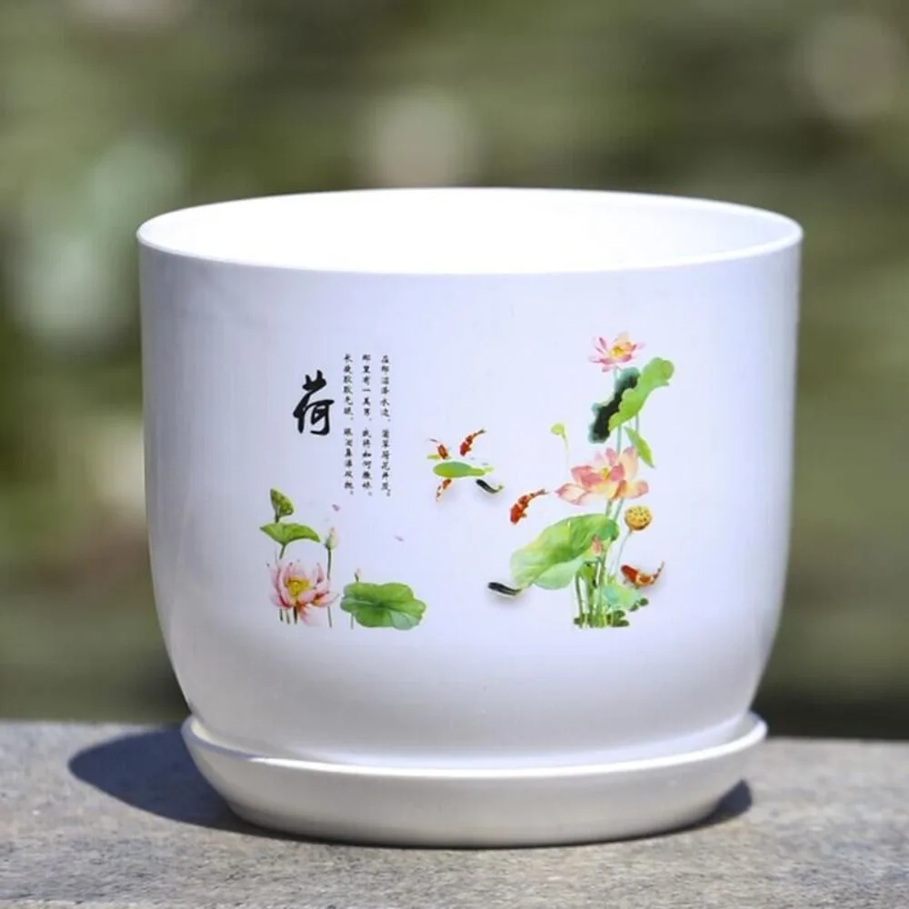 

Extra Large Plastic Flower Pot With Tray Breathable PP Resin Flower Pot White Round Imitation Porcelain Garden