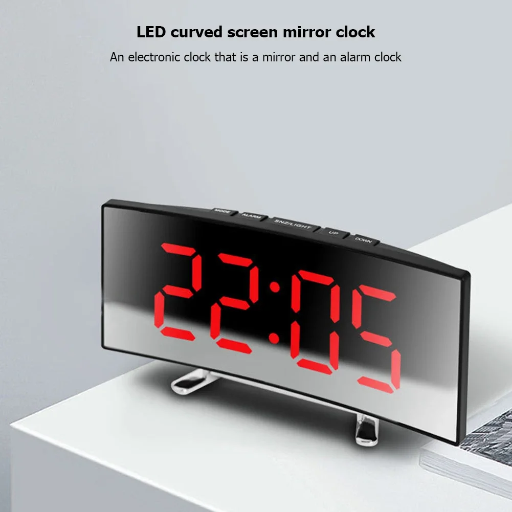 Desktop Clock 6 inch for Home Office Dormitory LED Display Large Digital Table Clock Creative Curved Screen Mirror Alarm Clock