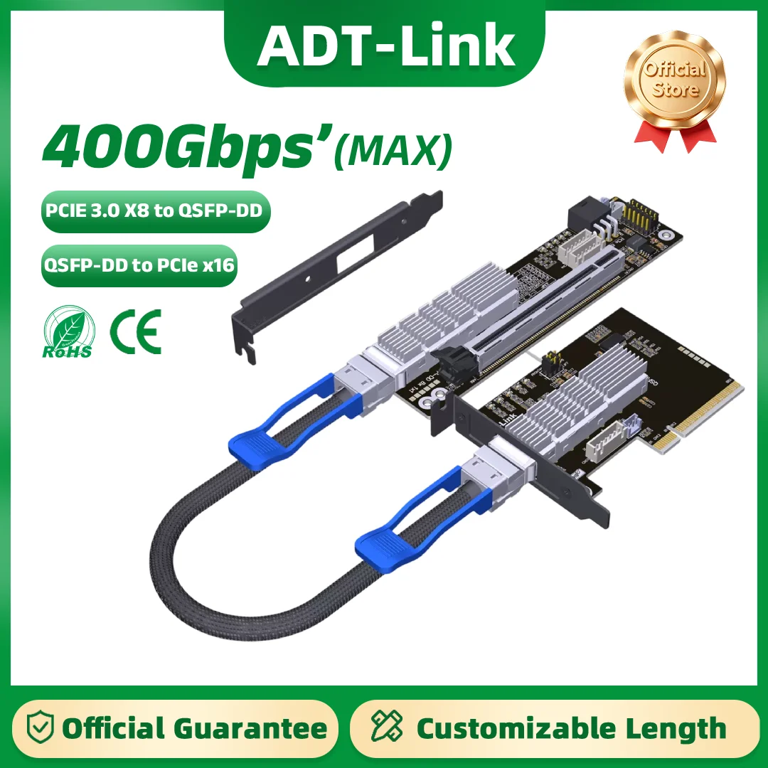 ADT PCIE 3.0/2.0/1.0 x8 PCIe X8 To QSFP‑DD Adapter Card QSFP‑DD Cable Backward Compatible With QSFP+ Module For Server Storage