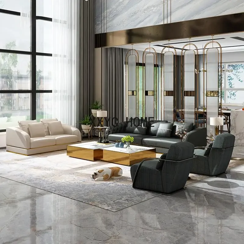 

Simple Combination Of Light Luxury Sofa Large Villa High-End Italian Furniture Post-Modern Style Leather Sofa For Living Room