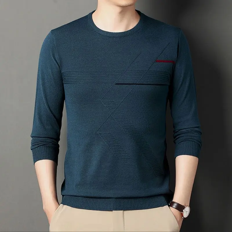 2023 Spring and Autumn Men\'s Loose Round Neck Pullover Solid Color Casual Fashion Elegant Commuter Long Sleeve Knitted Sweater