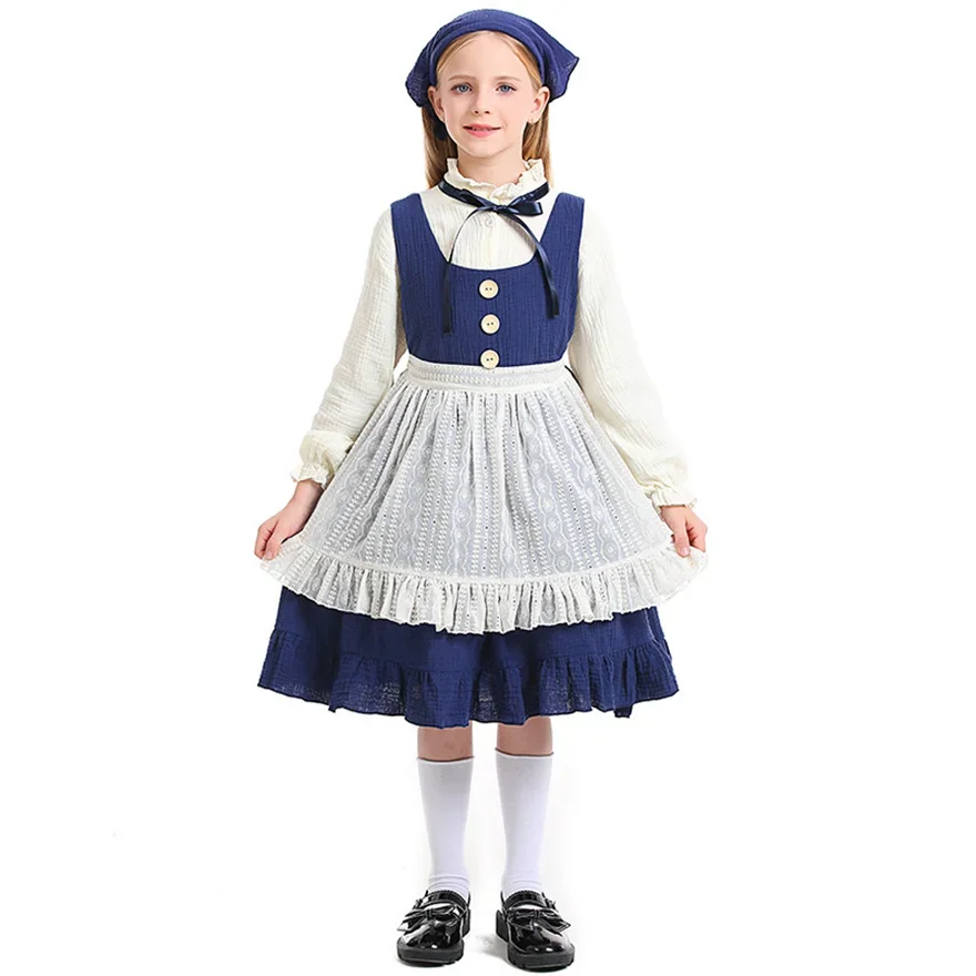 Kostium dla dzieci na Oktoberfest dla dzieci sprzedające zapałki dla dziewczynki duszpasterska farma kostium pokojówki Halloween Cosplay sukienka na pokaz sceniczny