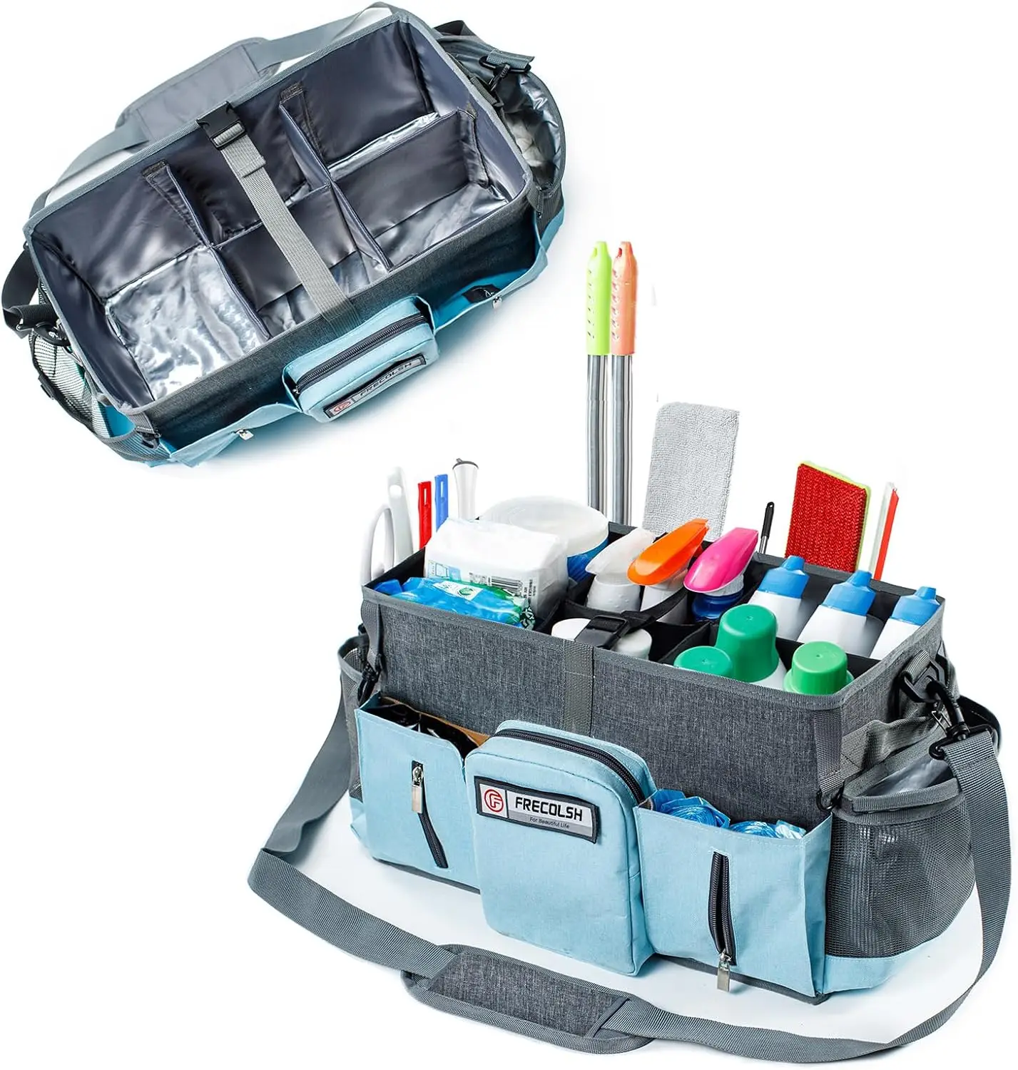 

Large Cleaning Supplies Organizer-Cleaning Caddy Organizer With Handles & Shoulder Strap-Cleaning Bags for Cleaning Suppliers-Ho