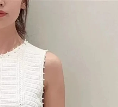 Solid Beaded Sleeveless Sweater Top Women Round Neck Short Pullover Casual All Match Vest 2024