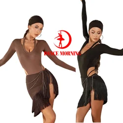 Latin Dance Dress  latin dress  skirt leotard top brown black salsa Rumba ChaCha  latin dresses woman zym 24073