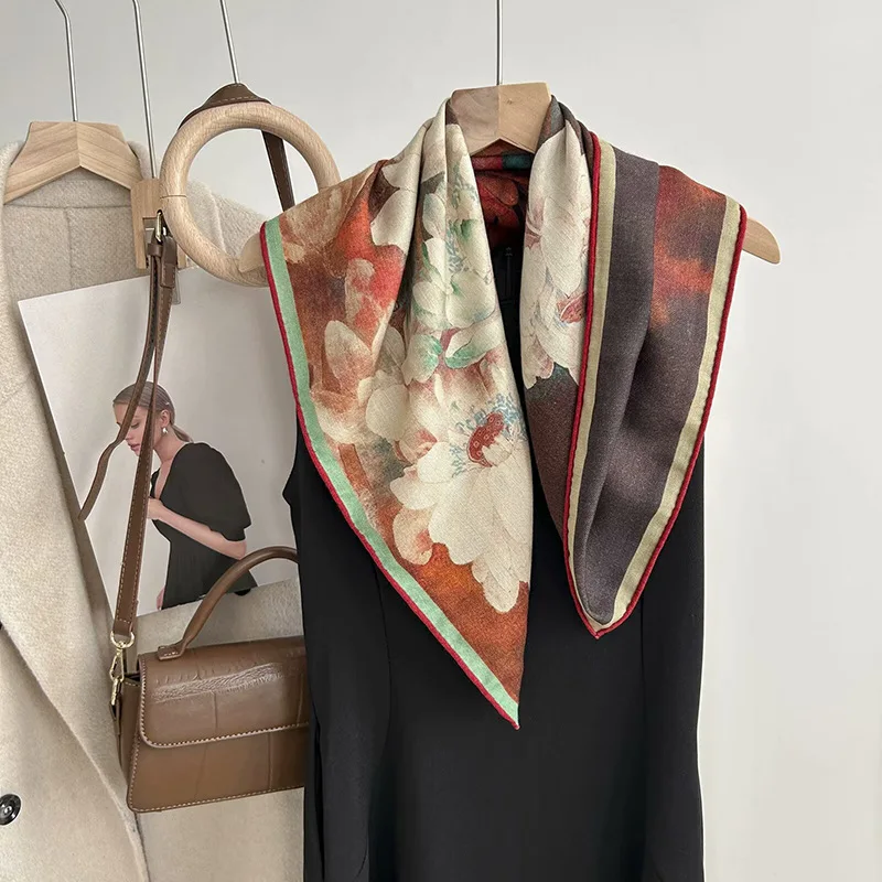 

High-End Korean Style Wool Scarf Flower Printing Autumn and Winter Warm Shawl