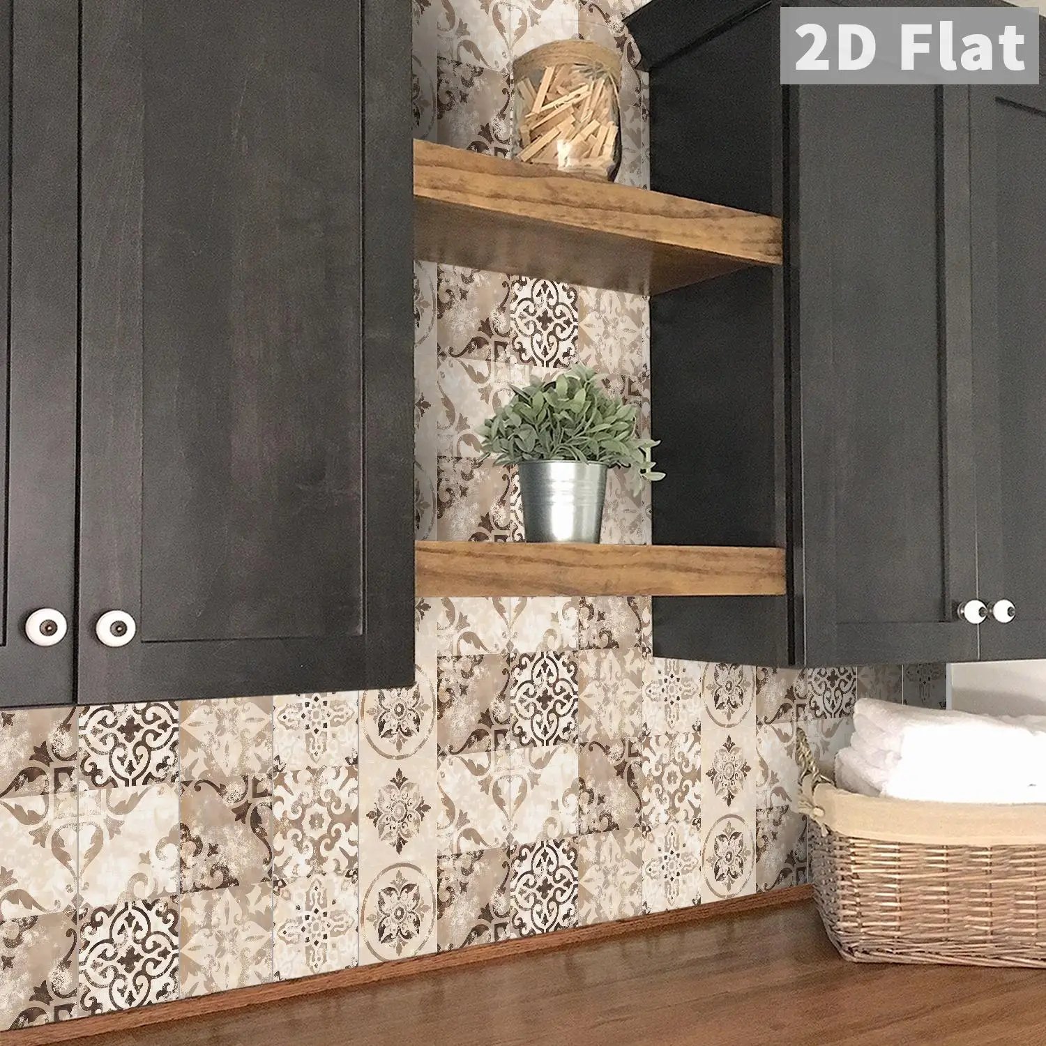 

Rice brown retro European style floral tile stickers for kitchen, bathroom, living room, retro style decorative stickers