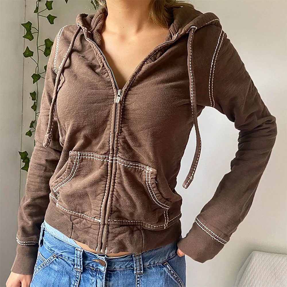 

Women's Hoodie Jacket Casual Sporty Autumn Winter New Style Zipper Short Top SU3079 European American Fashion Sweatshirt Coat