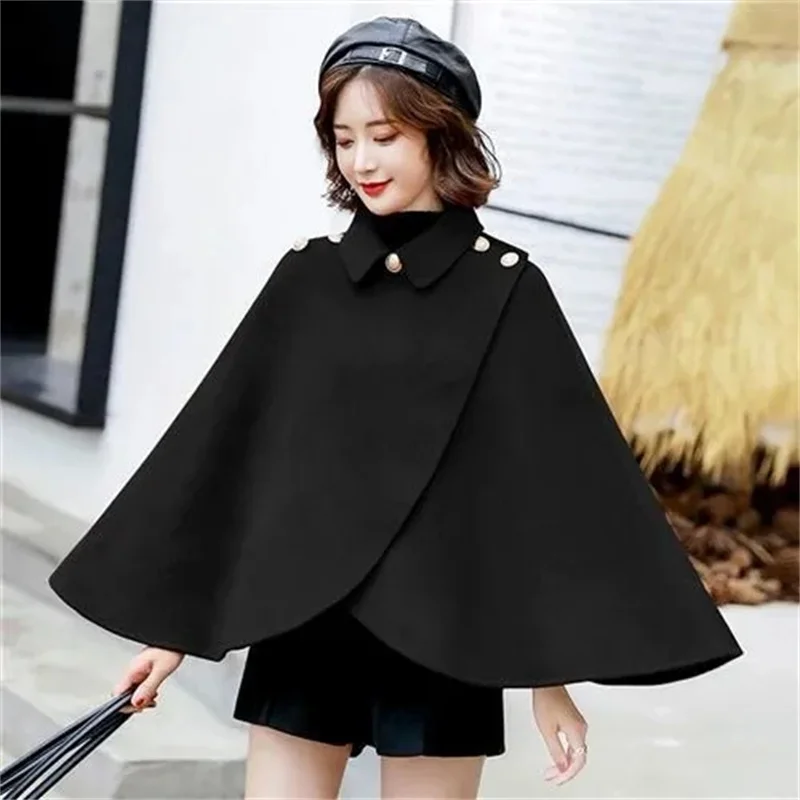 Longfeng Ni Woolen Coat Women\'s Shawl Cloak-Style 2023 Autumn and Winter New Cloak Short Woolen Outcoat Female