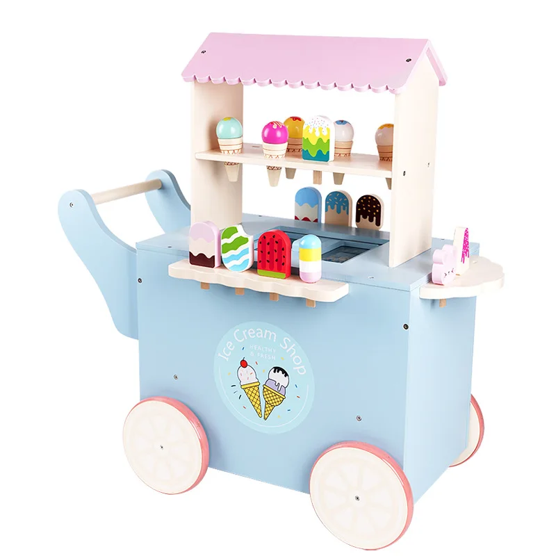 Children's Play House Wooden Ice Cream Vending Car Parent-Child Interactive Puzzle Friends Share Toys Kindergarten Baby