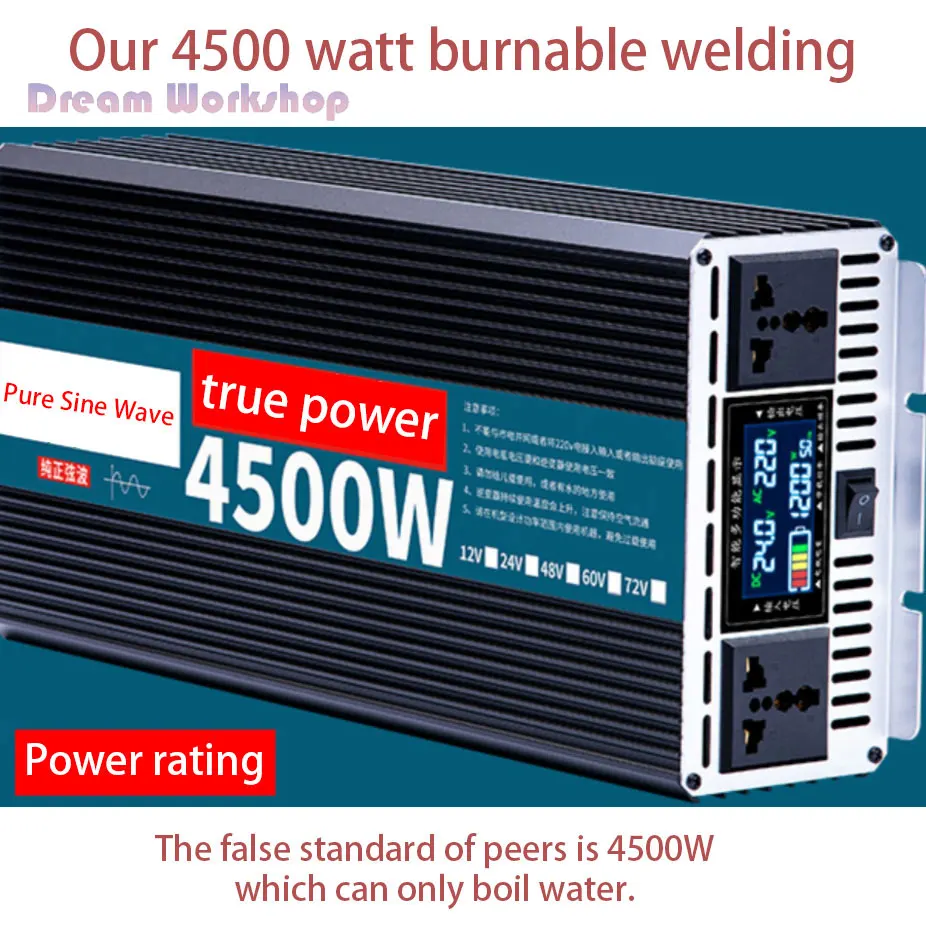 Modified sine wave inverter true rated power 800W 1000W 1500W 2300W 2900WDC 12/24/48/60/72V to AC 220V solar car inverter