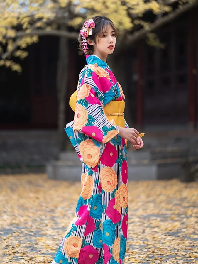 

Japanese Style Printing Bathrobe Gorgeous Improved Kimono Travel Photo Autumn