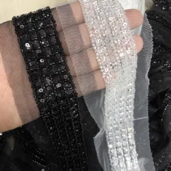 90cm Pearl Beaded Lace Trim Tape Sequined Ribbon DIY Collar Sewing Garment Belt Wedding Dress Pearl Lace Materials White Black