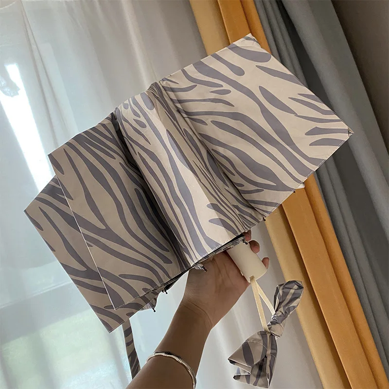 

3Fter Warm Grey Zebra Automatic Sun Umbrella Uv Protection Large Size Black Glue Home Daily Use