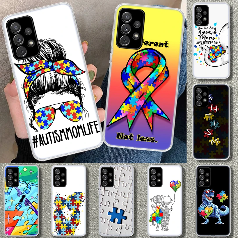 Autism Support Puzzle Phone Case for Samsung Galaxy A15 A25 A35 A55 A14 A24 A34 A54 A04S A13 A23 A33 A53 A03S A52 A12 A22 A32 A0