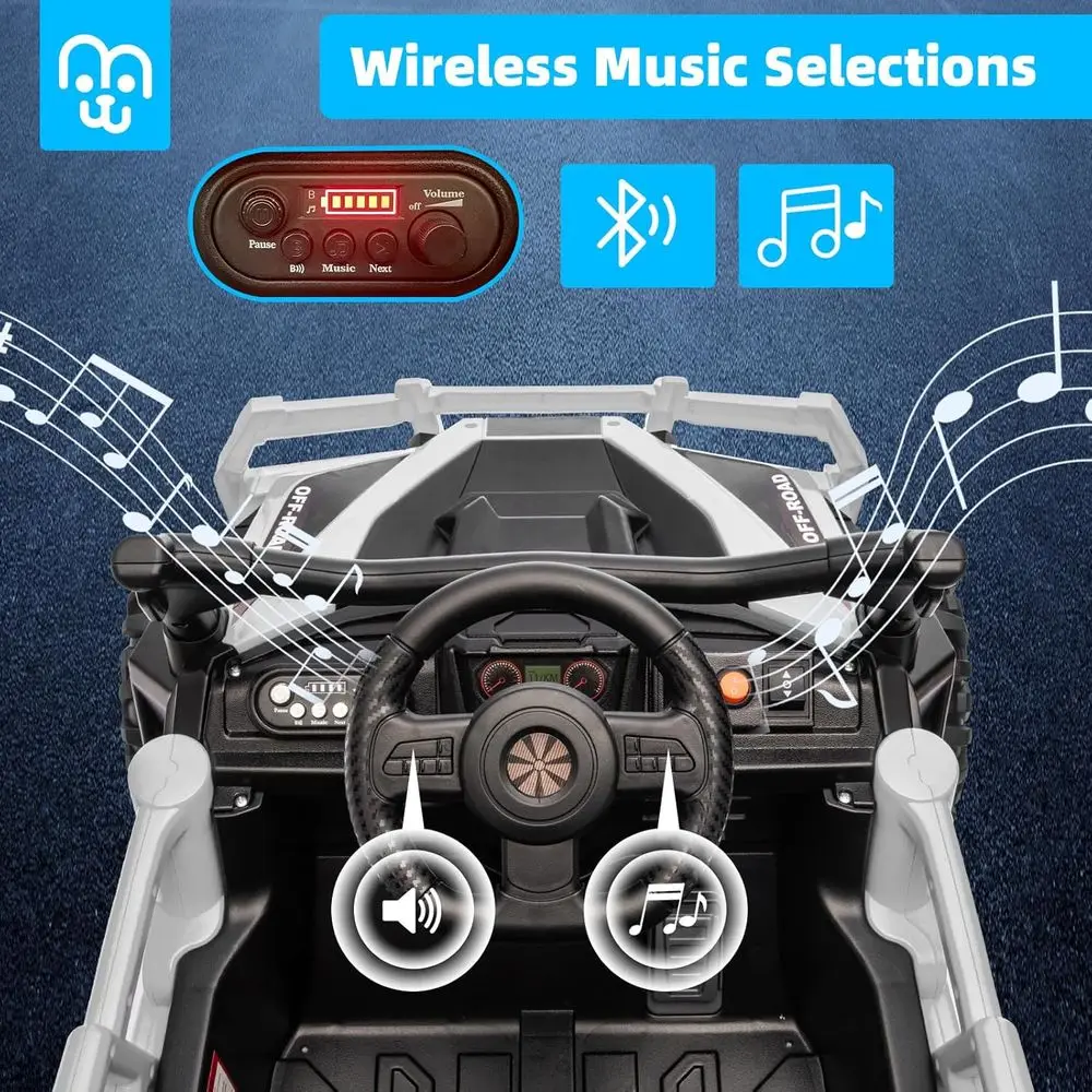 รถบรรทุกเด็กขับเคลื่อนด้วยแบตเตอรี่ 24V พร้อมรีโมทคอนโทรล มอเตอร์คู่ 55 วัตต์ ความเร็วสูงสุด 4 ไมล์ต่อชั่วโมง รถออฟโรด UTV พร้อมระบบเสียงบลูทูธ ระบบกันสะเทือนเพื่อความปลอดภัย