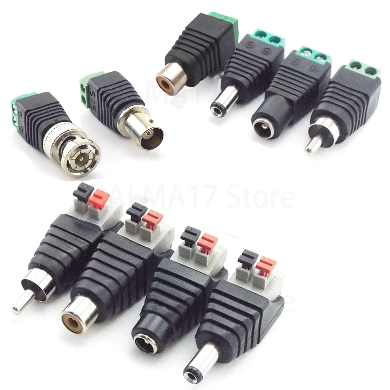 2/5/10pcs 12V DC BNC Male female Connector Coax CAT5 Video Balun Adapter Plug for Led Strip Lights CCTV Camera Accessories J17