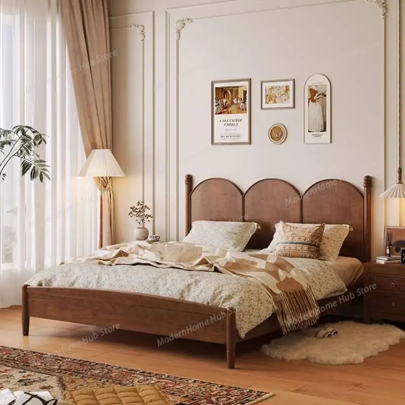 Designs Brown Luxury Bed Couples Unique Nordic Modern King Size Bed Bedroom Frames Wooden Camas Dormitorio Home Furniture