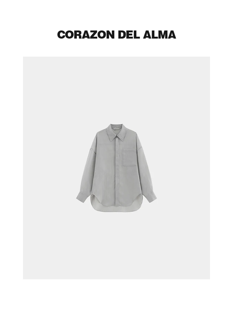 

Matte Drapey Three-acetate Lyocell Casual Atmosphere Shirt Airy Shirt Collar Versatile Youthful Polyester Fiber Long Sleeve W...