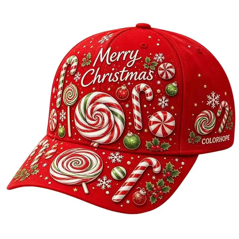Unisex-Baseballkappe mit Weihnachtsmotiv, Rentier- und Weihnachtsmann-Druck, leicht, für Damen und Herren, festliche Kopfbedeckung für den täglichen Gebrauch. – Detail 4
