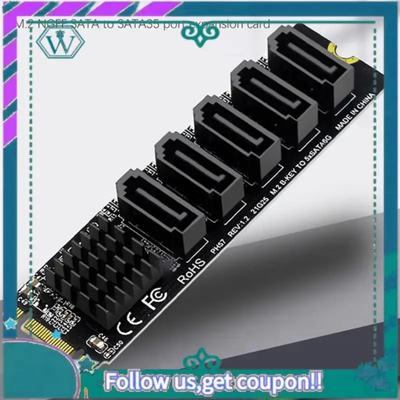 A75Q-4X M.2 NGFF B-Key SATA Change 5 Port Expansion Card 6Gbps Expansion Card JM575 Chipset
