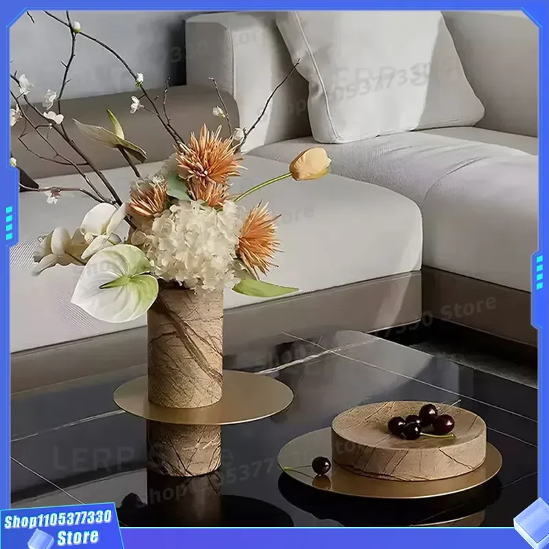Modern Luxury Flower Vase and Art Tray Set for Study Bookshelf Decoration Elegant Model Room Sales Office Ornament Display