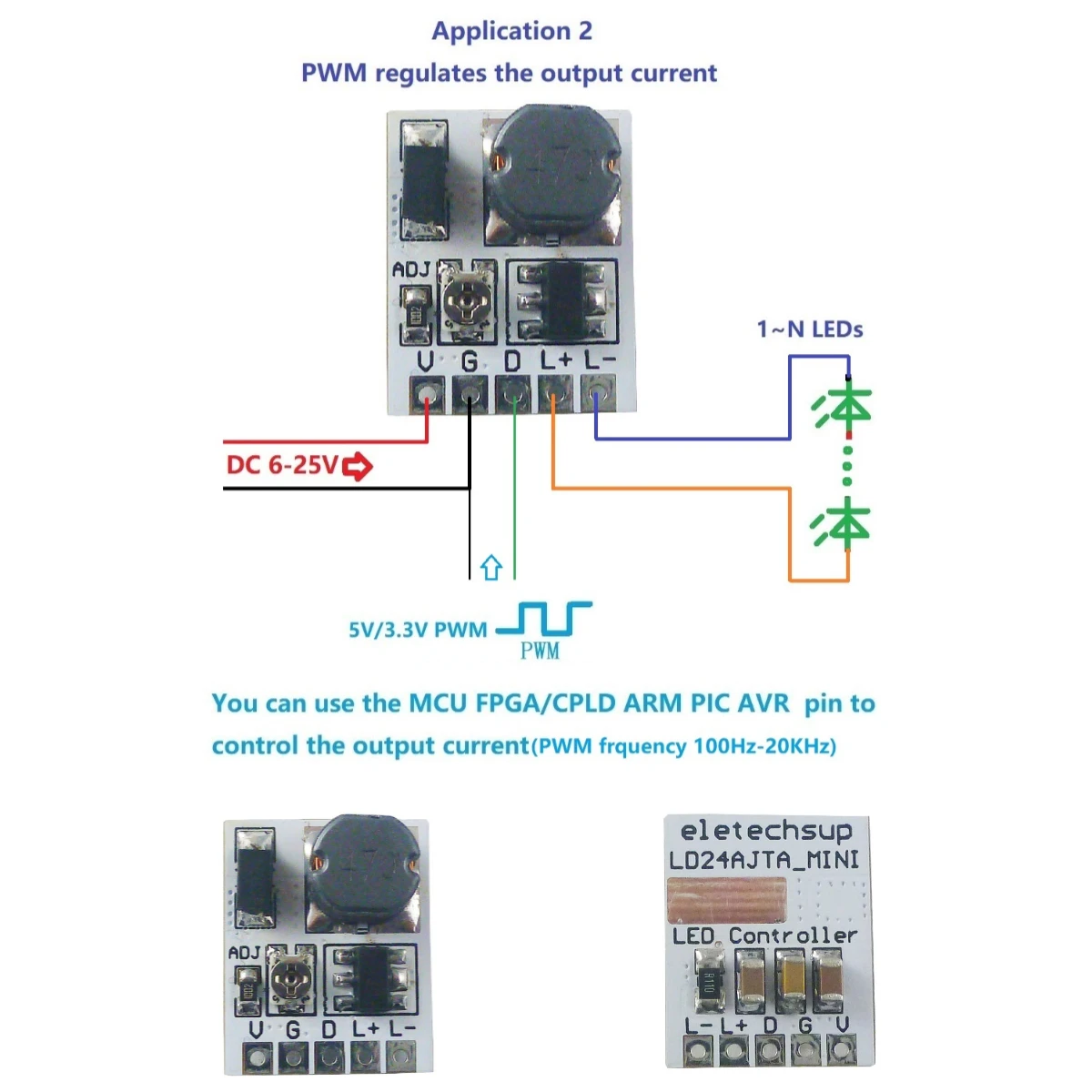 LD24AJTA DC 6-24V 30-900mA Adjustable LED Driver PWM Controller DC-DC Step-down Constant Current Converter