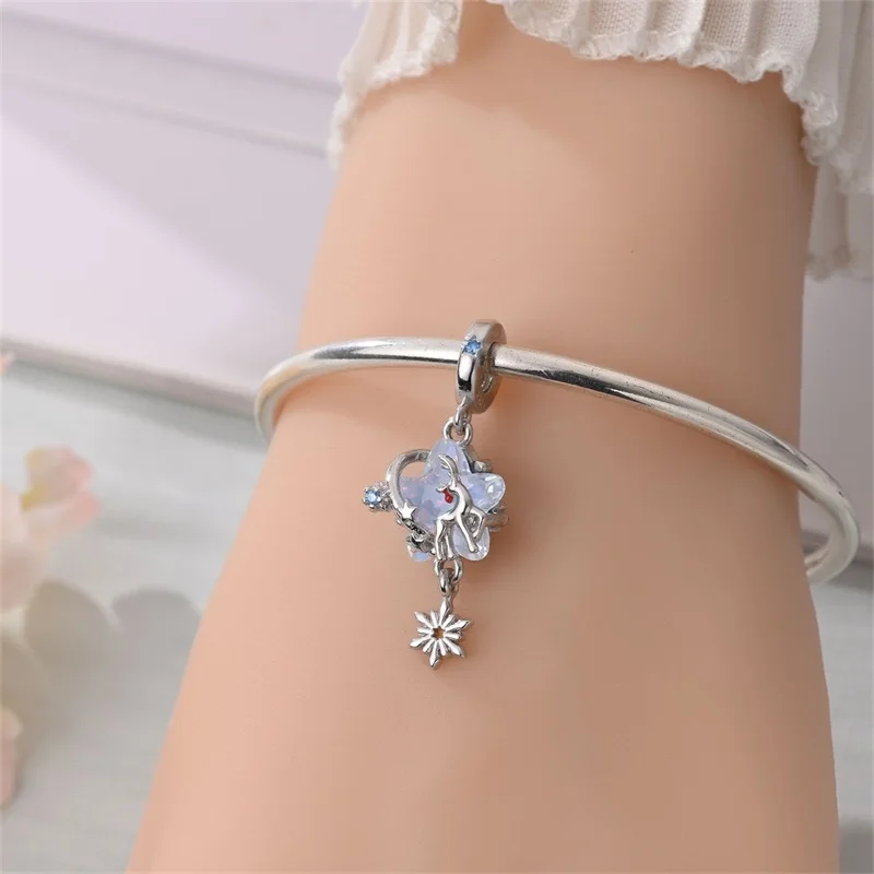 الشتاء سلسلة سحر 925 فضة الدورية ندفة الثلج المعلقات كرة الثلج الخرز صالح المرأة سوار قلادة DIY بها بنفسك مجوهرات هدية #5