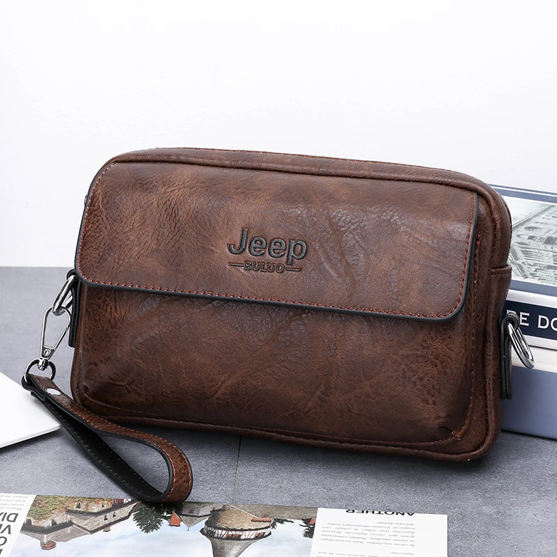 JEEP BULUO Brand Small Men Bags High Quality Leather Shoulder Crossbody Totes Clutch Handbags Business Brown Black Fashion New