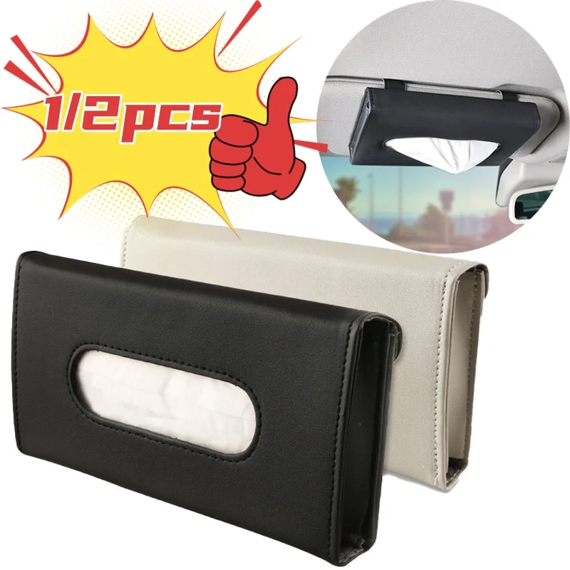 New Soft Leather Car Tissue Box Car Sun Visor Type Block Hanging Container Towel Napkin Holder Paper Rack Organizer Storage Bag
