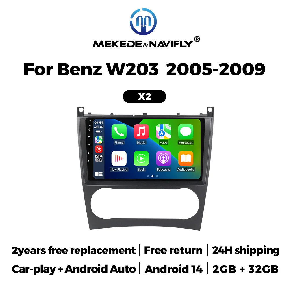 Android 14 Systemen Autoradio Stereo Voor Mercedes Benz W203 W209 C180 C200 C220 C230 2005-2009 Draadloze Carplay WIFI Audio GPS BT