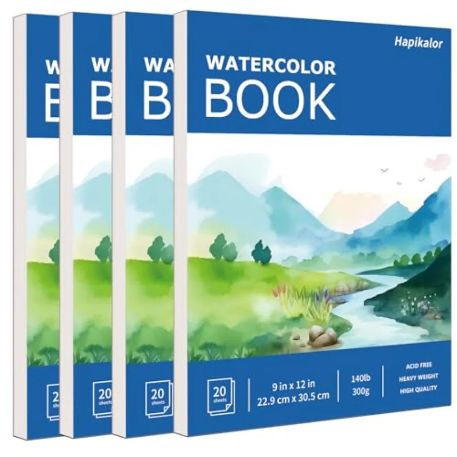 

School Supplies for Teens, 4-Pack 9"x12" Watercolor Paper Pad, 140lb/300gsm, Premium Water Color Pad for Paint, Watercolor Penc