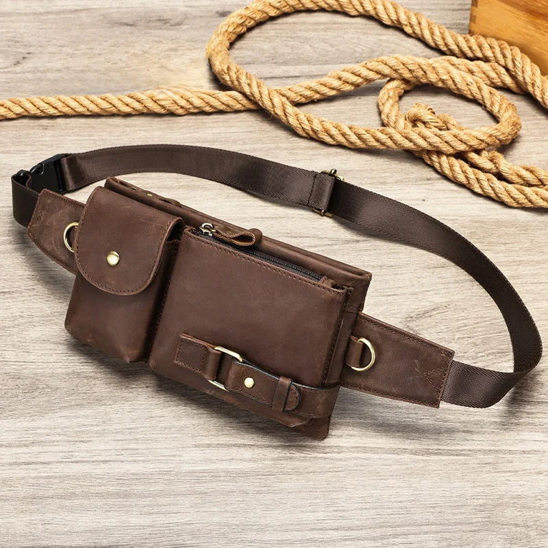 

PU Leather Waist Packs Men Waist Bags Fanny Pack Belt Bag Phone Bags Traveling Waists Pack Male High-quality Small Bag Leather