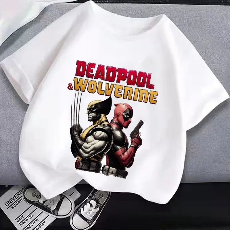 Deadpool & Wolverine Kids Clothes T-shirt Marvels Short Sleeves Breathable Comfortable Sweat Absorption Blouse Child's Gifts