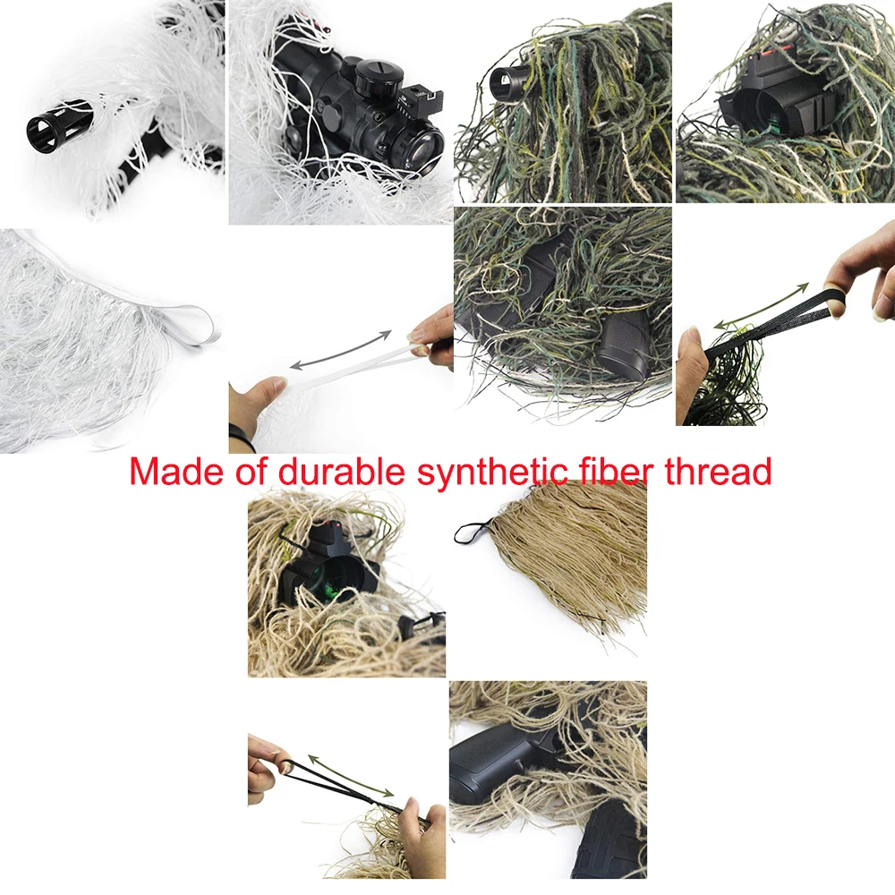 4 Feet Ghillie Rifle Wrap Cover Wrap Camo,Desert/Jungle/Snow Camouflage Ghillie Netting Blind Ropes Elastic Strap Gun Wraps