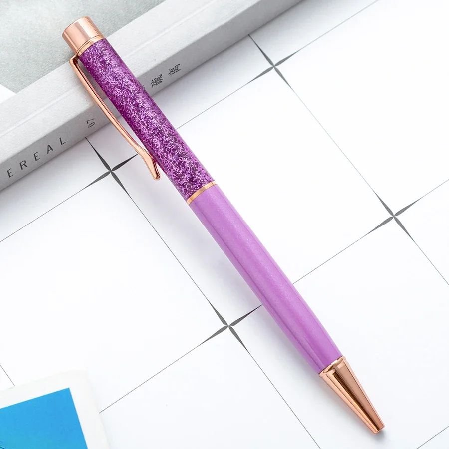 Luxuriöser, farbenfroher Kugelschreiber mit Ölgoldpulver und Treibsand-Effekt, 1,0 mm, drehbarer Metallkugelschreiber für Schule und Büro – Detail 18