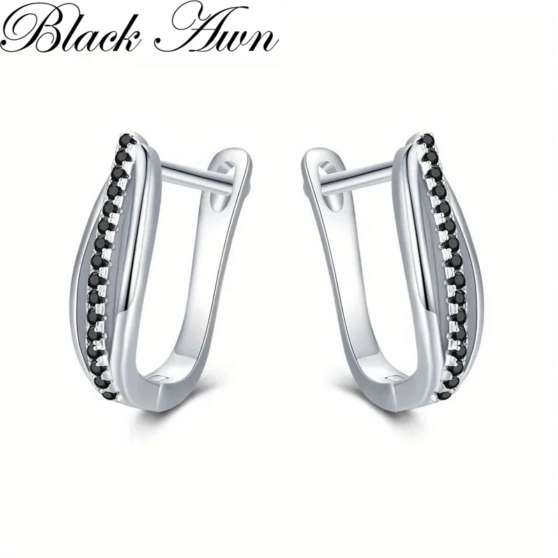 Black Awn 2026 New Hoop Earrings for Women Classic Silver Color Trendy Spinel Engagement Jewelry I229