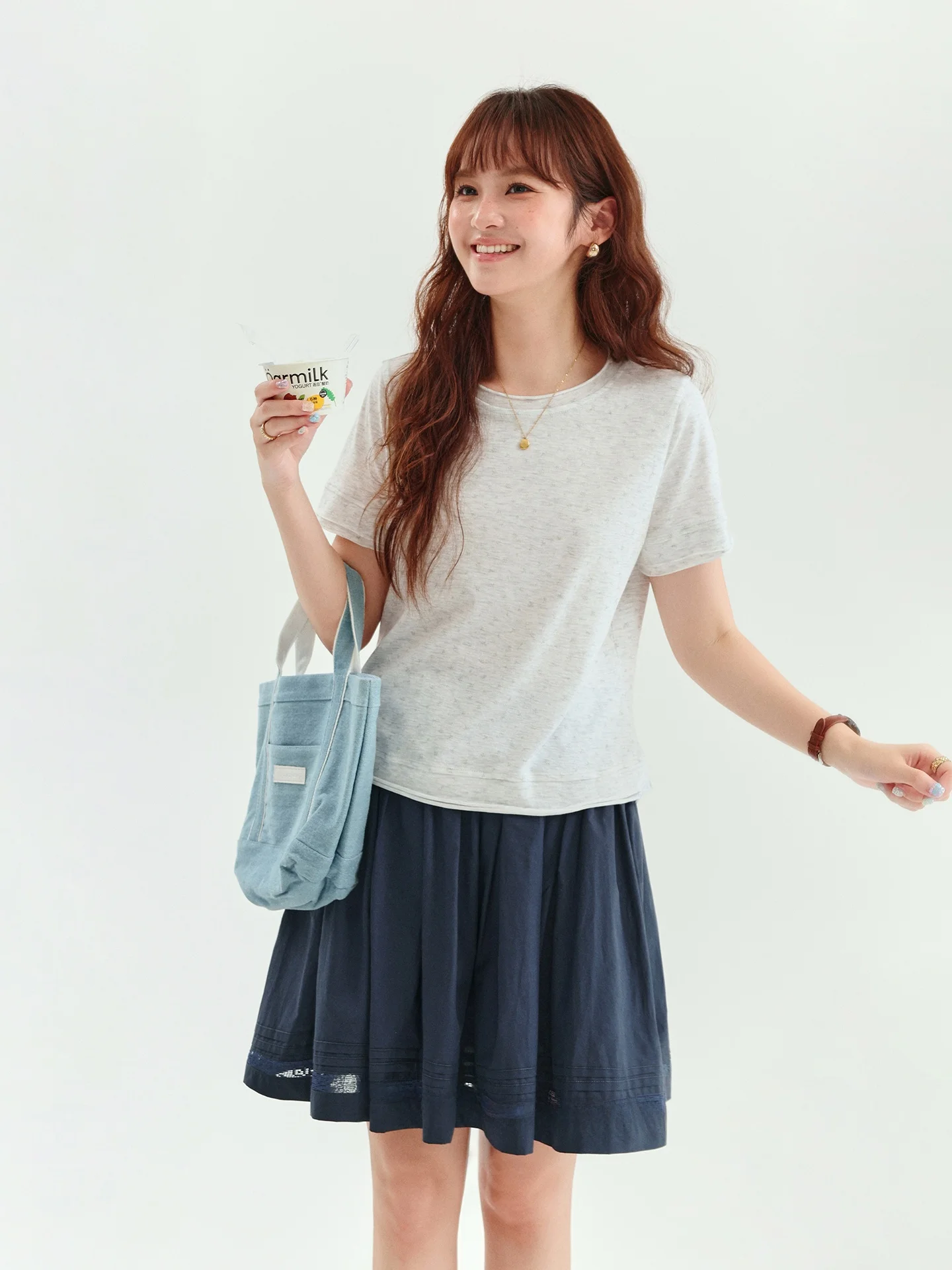 AMUU Original Korean Style Floral Short Sleeve T-Shirt Women's Summer New Lazy Cuff Top Loose Fit round Neck Regular Length