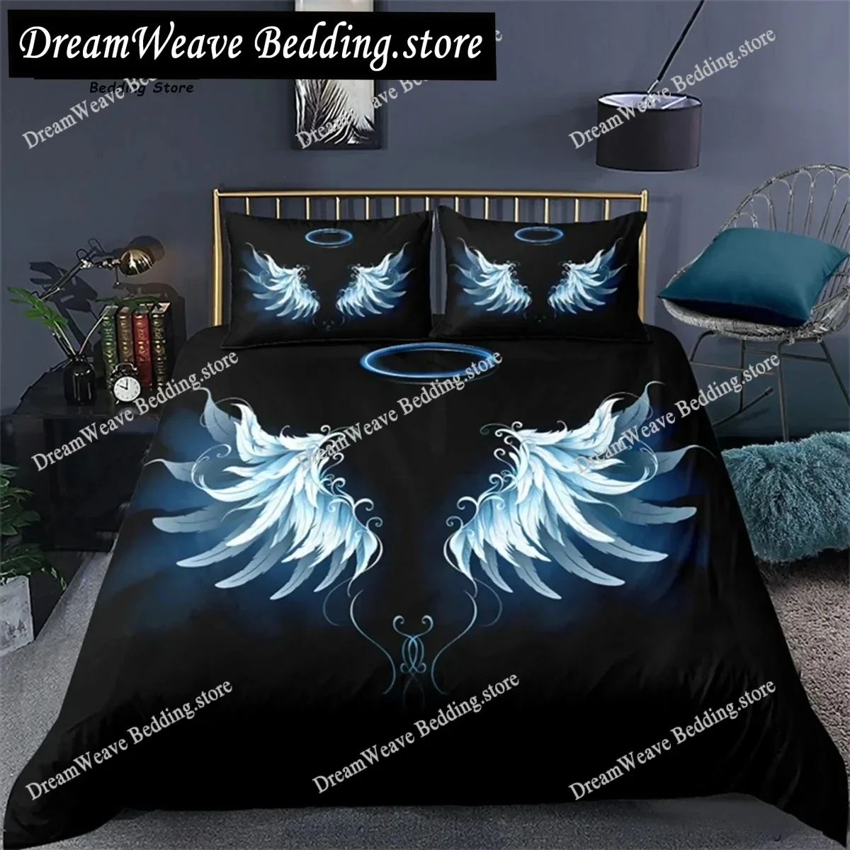 

Angel Wings Duvet Cover Set King for Kids Girl Teen Room Decor Abstract Cartoon Art Print Bedding Set Microfiber Comforter Cover