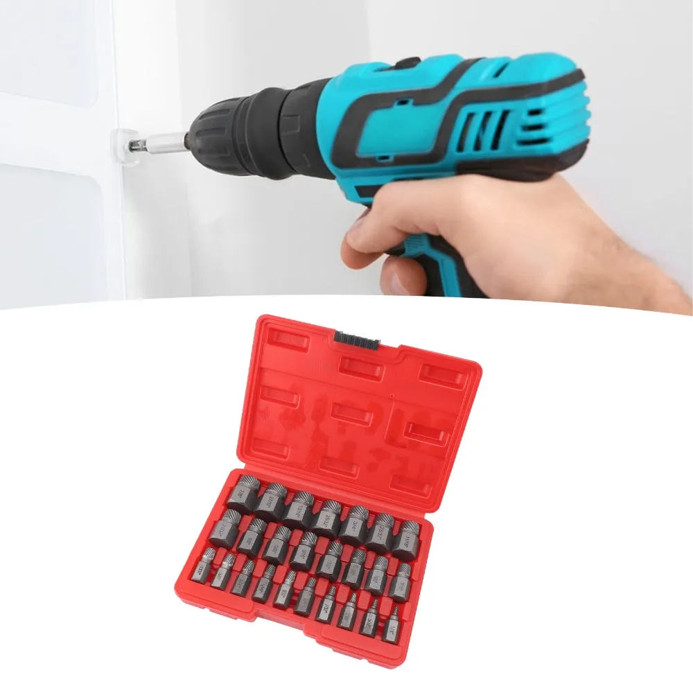 25pcs Multi-Spline Screw Extractor Set Power Tool Compatible Hand Tool Compatible Bolt Remover Tool Hex Shank