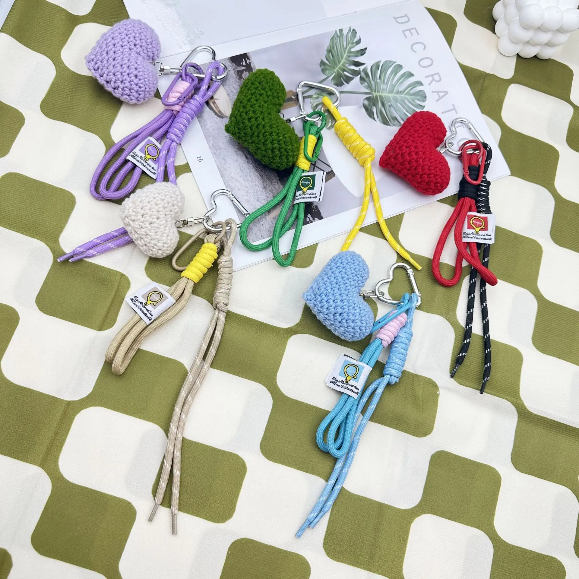 

Niche New Love Dopamine Hand-crocheted Wool Woven Rope Car Keychain Bag Pendant Bag Accessories Female Fashion Versatile