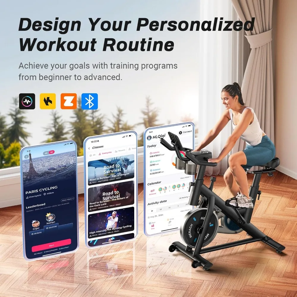Factory Direct 2026 Exercise Bike, Magnetic Friction Stationary Bike with Brake Pad, App, Low Noise, 300lbs Capacity, Tablet Mou