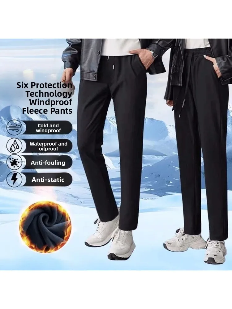 Thickened Fleece Outdoor Cycling Mountain Riding Straight Leg Warm Sports Pants Men Women Anti Wind Cold Proof Cotton Trousers