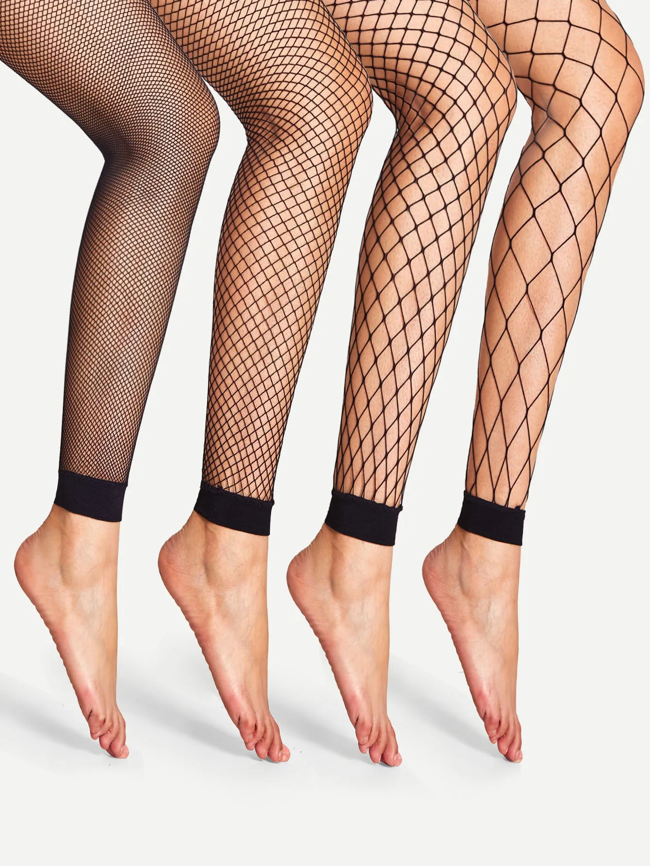 

4 Pairs Black High-Rise Fishnet Stockings for Women, Fashion Tights with Elastic Waistband