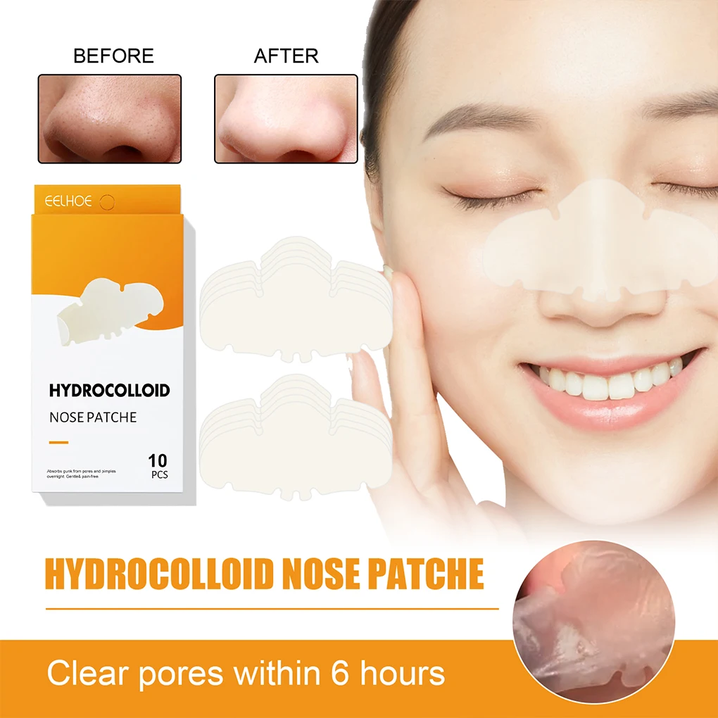 Hydrocolloid Nose Pimple Patch, Cuidados com a pele, Beleza Zits Patches, Cabeça Preta, Household Overnight Pad, 10 Pcs