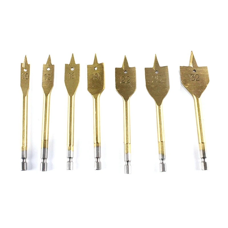 7Pcs Titanium HSS Hole Drill Bit Flat Wood Drill Bits Reaming Special Drill Bit DIY Woodworking Tools With Bag