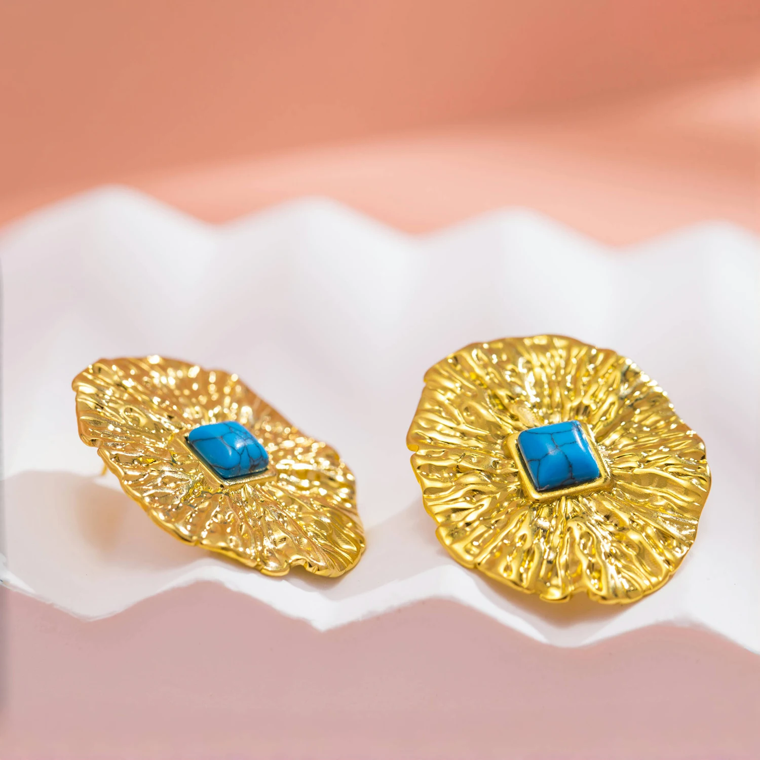 Oval Shaped Wrinkled Stainless Steel Earrings for Women