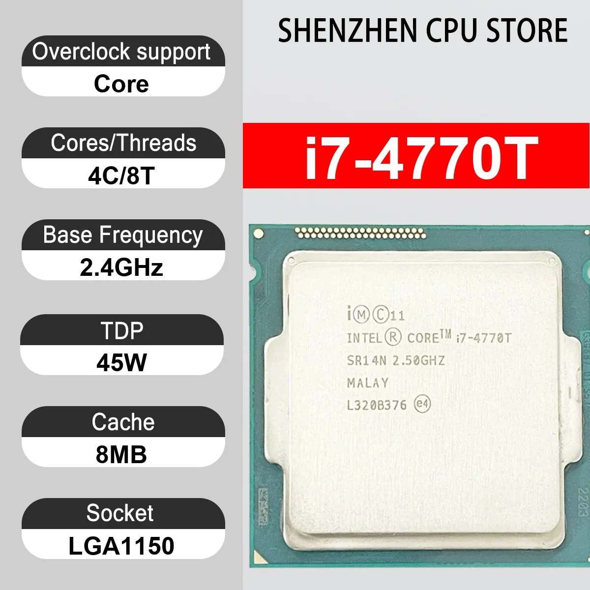Intel Core i7-4770T 4 Core 8 Thread 2.4GHz 45W 8MB Cache 22nm LGA1150 SR14N DDR3/DDR3L 1600 MHz Haswell HD Graphics 4600